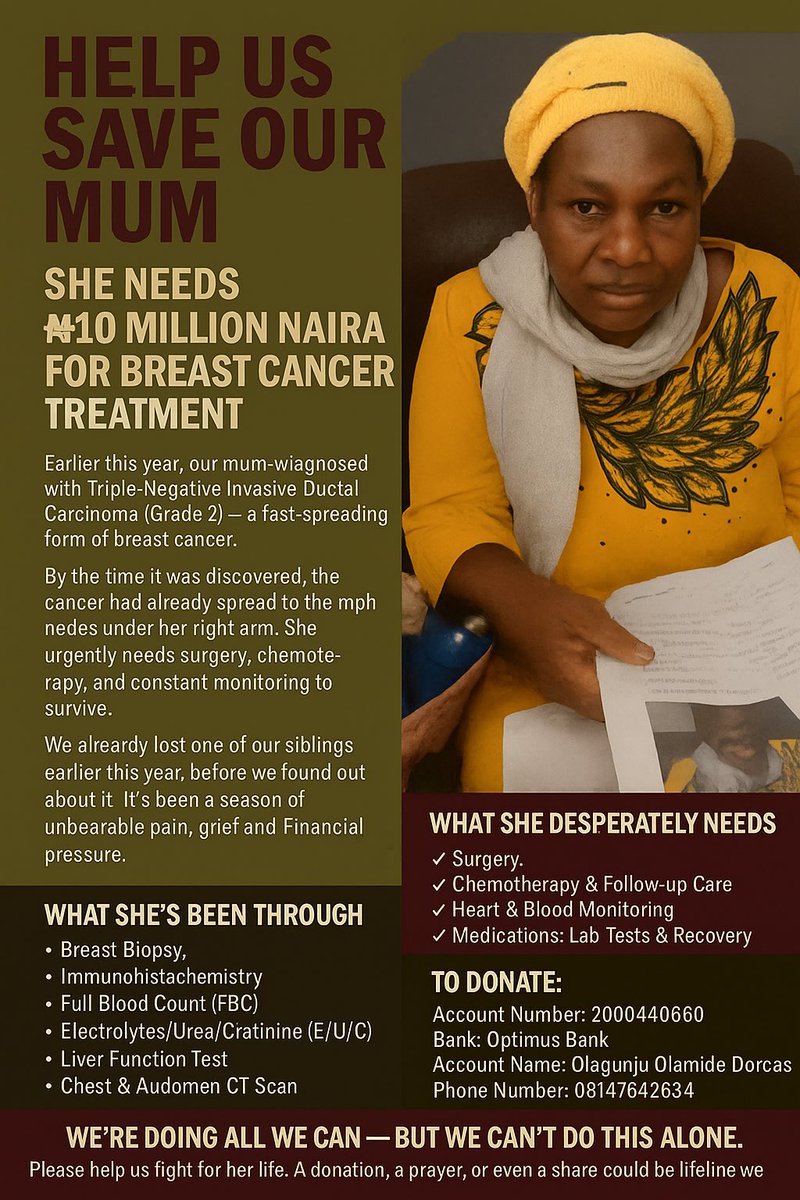 therealosungirl's tweet photo. Earlier this year, our mum was diagnosed with Triple-Negative Invasive Ductal Carcinoma (Grade 2) — a fast-spreading form of breast cancer.

By the time it was discovered, the cancer had already spread to the lymph nodes under her right arm. https://t.co/GTVXemeCUm