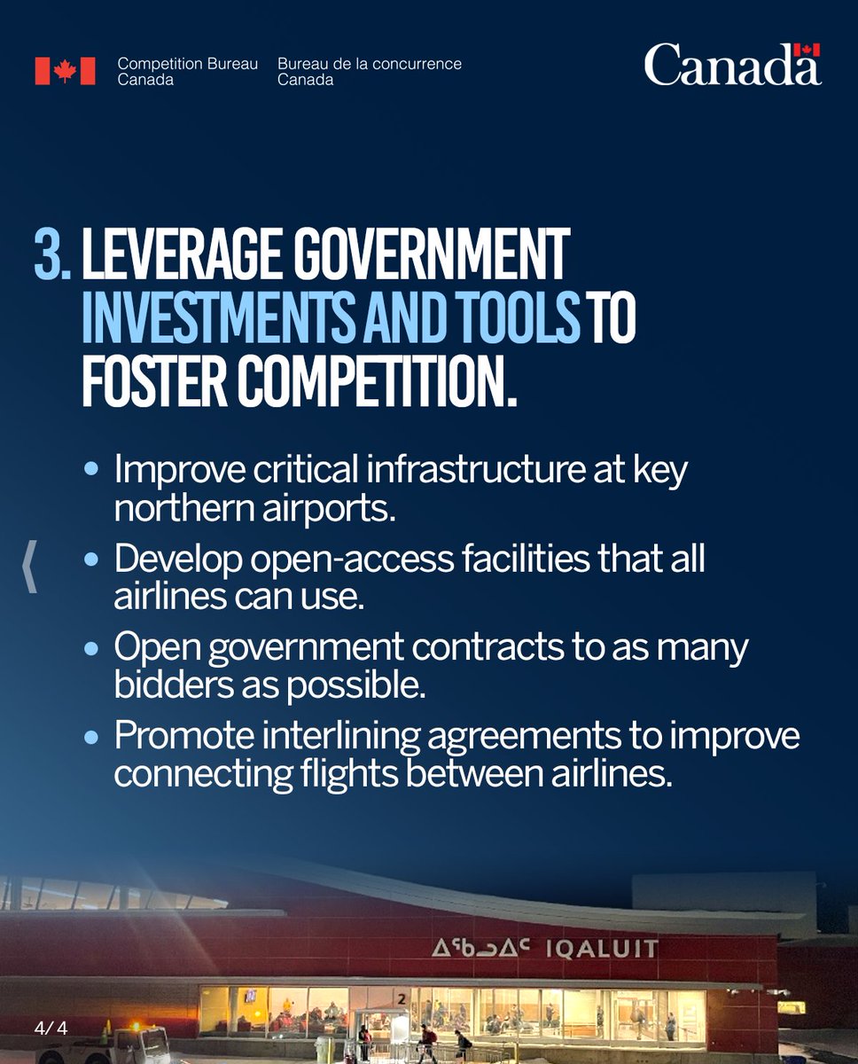 Northern and remote communities face unique air travel challenges.

Harsh weather, small populations, limited facilities, and high costs make it difficult for airlines to serve these markets.

Learn more: canada.ca/en/competition…