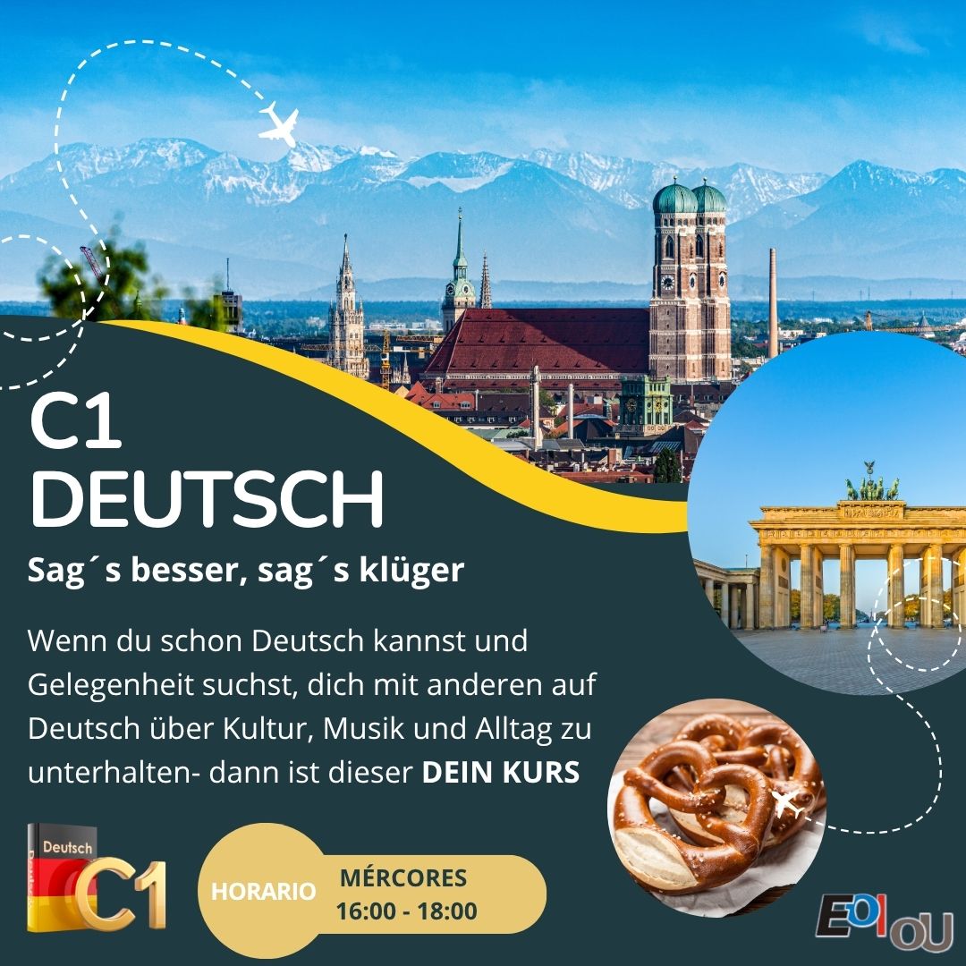 🇩🇪 𝔽𝕒𝕝𝕒𝕤 𝕒𝕝𝕖𝕞á𝕟 𝕖 𝕢𝕦𝕖𝕣𝕖𝕤 𝕤𝕠𝕝𝕥𝕒𝕣𝕥𝕖 𝕞á𝕚𝕤?
No ᴍᴏɴᴏɢʀáꜰɪᴄᴏ ᴅᴇ ᴀʟᴇᴍáɴ ᴄ𝟣, practicarás a lingua falando de cultura, música, actualidade e moito máis, nun ambiente distendido e sen exames.
📅 Mércores
🕓  16:00 a 18:00
📍 EOI Ourense