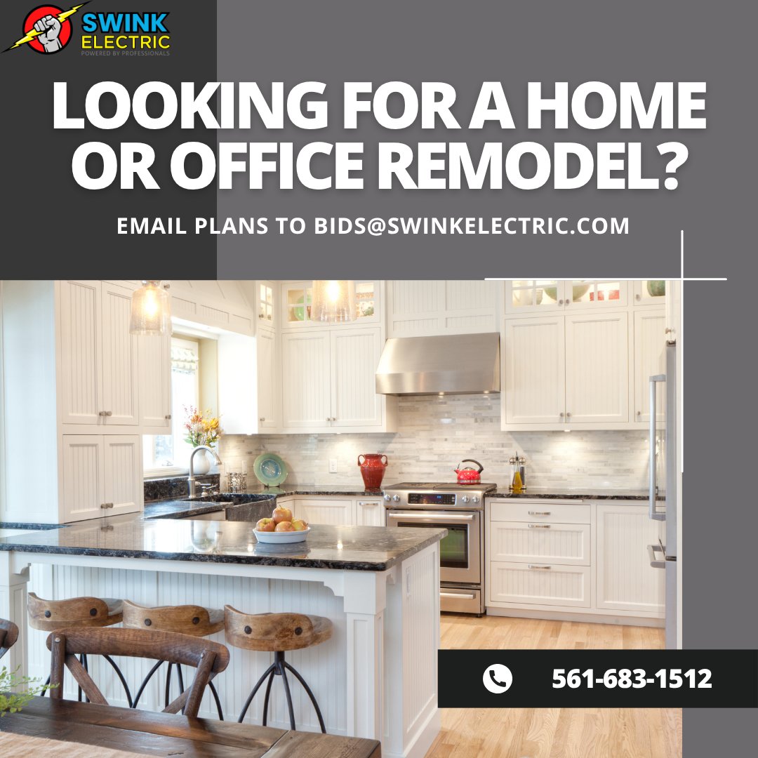 SwinkElectric's tweet image. 🏠💼 Remodeling your home or office? Let us handle the electrical work! From lighting to wiring, we’ll power your project to perfection. Contact us today! 📞 561-683-1512 💡 #HomeAndOfficeRemodel #ElectricalUpgrade #PoweringYourProjects