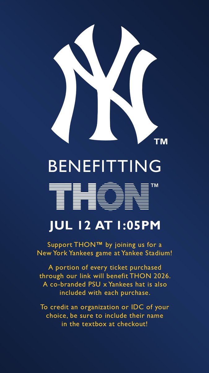 Purchase tickets for the New York Yankees game benefiting THON™ here: gofevo.com/event/ThonNati…