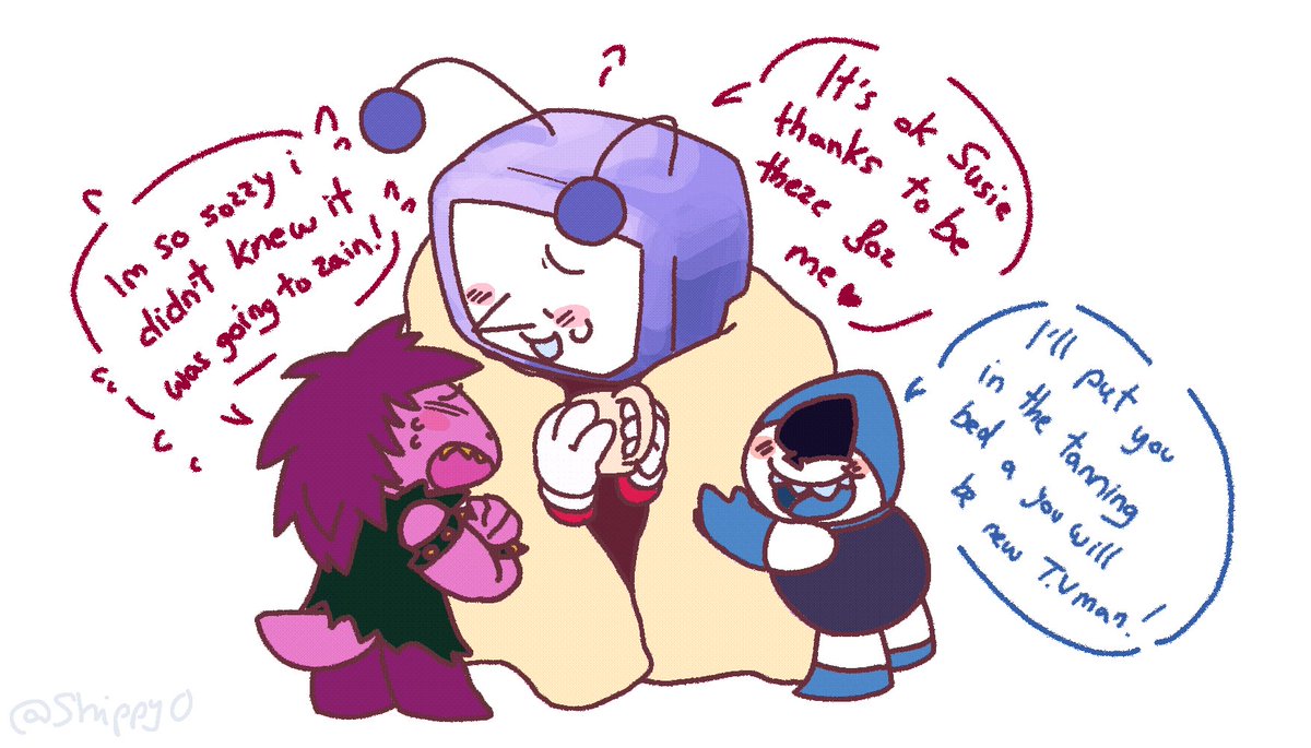 Just kidding,he is safe with hot cocoa ,blankets , friends and a tanning bed ❤️
#DELTARUNE #Tenna