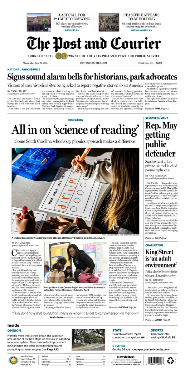 ICYMI: South Carolina schools have embraced the "science of reading" and its phonics-led approach. I dug into what that actually means. 

Read it online here: postandcourier.com/education-lab/…