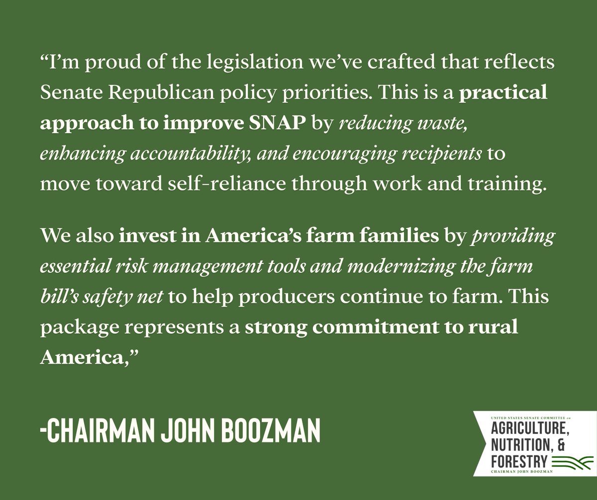 Senate Ag Committee Republicans (@senateaggop) on Twitter photo Chairman <a href="/JohnBoozman/">Senator John Boozman</a> released revised text of the committeeās budget reconciliation title. Learn more ā¬ļø
agriculture.senate.gov/newsroom/rep/p⦠Chairman <a href="/JohnBoozman/">Senator John Boozman</a> released revised text of the committeeās budget reconciliation title. Learn more ā¬ļø
agriculture.senate.gov/newsroom/rep/pā¦