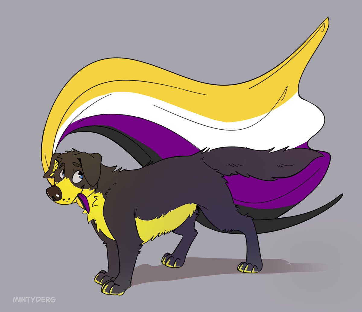 HaydoLab's tweet image. Gorgeous YCH from @MintyDerg 💛🤍💜🖤 

I need to be more loud n proud about my identity irl too haha