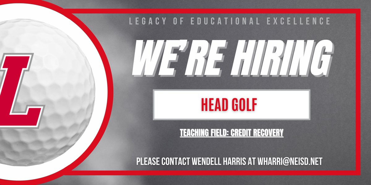 San Antonio LEE High School has the following position open: 

Head Golf

Teaching Field: 

Credit Recovery

If interested, please apply online at neisd.net/hr and send resume to wharri@neisd.net