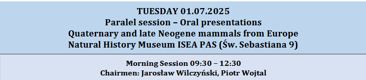 EAVPalaeo's tweet image. Tuesday 1st July: Parallel session at Natural History Museum ISEA PAS (Św. Sebastiana 9) #Neogene #Quaternary