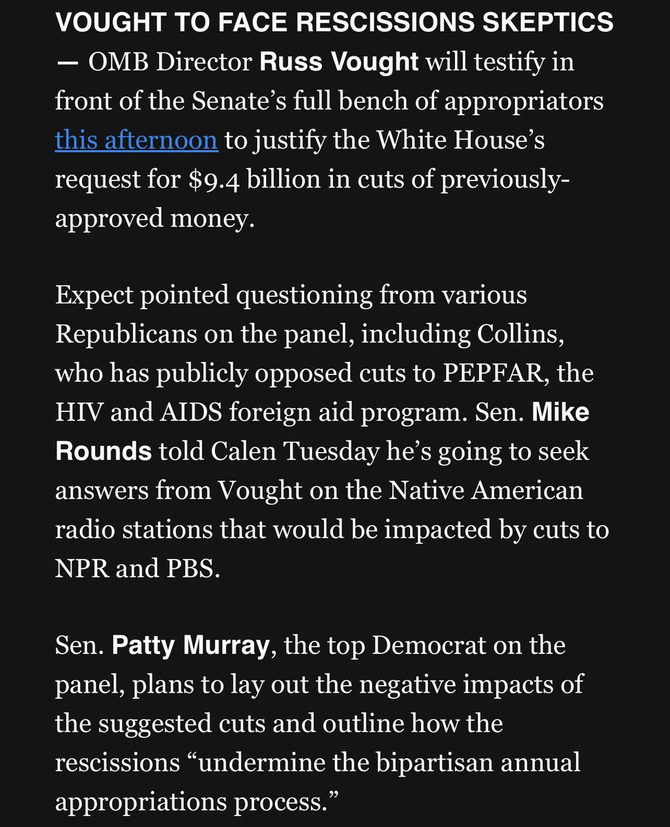 calenrazor's tweet image. from Inside Congress this morning: the White House budget czar hits the Hill this afternoon to sell the rescissions package some Republicans aren’t feeling.
follow along on the blog! politico.com/live-updates/2…