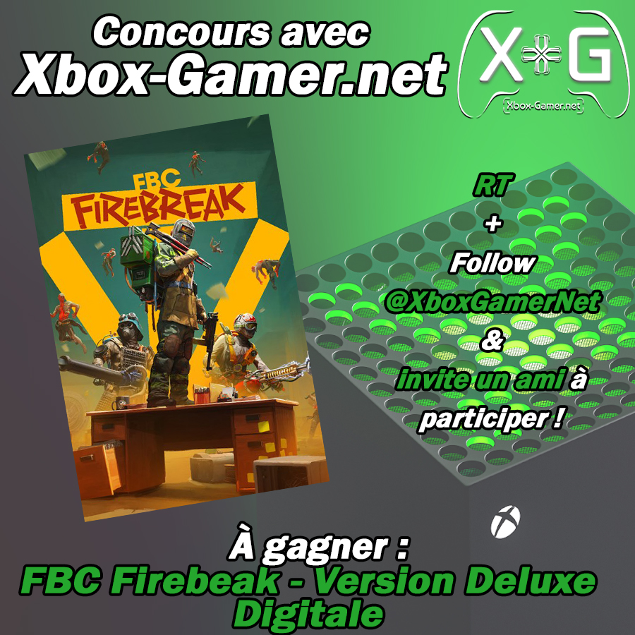 Nous sommes ravis de vous faire gagner #FBCFireBreak sur #Xbox en version Deluxe digitale !  #Concours

🟢Pour participer :   
 - RT &amp; Follow <a href="/XboxGamerNet/">🟢⚪️ Xbox Gamer 🎮</a> 
 - Invite un ami en commentaire  

TAS le 14/07 à 23h59 !