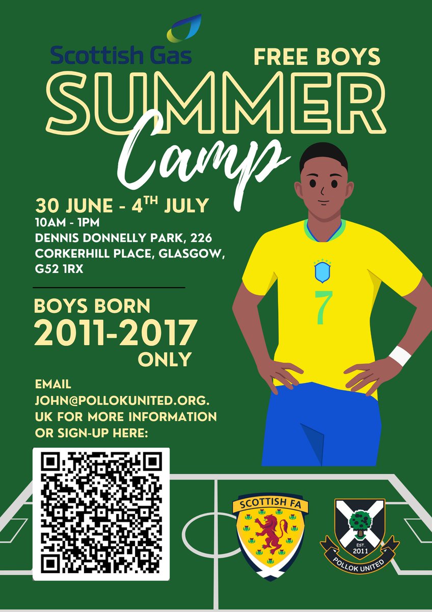 PollokUtdS_A's tweet image. ⚽️ Pollok United’s first summer camp of 2025 is here for boys born 2011–2017!
🗓️ 30 June–4 July
🕙 10AM–1PM
📍 Dennis Donnelly Park
💸 FREE, thanks to support from @scottishgas
Sign up now: forms.cloud.microsoft/e/hXTEbZYfdx
@ScotFAWest @ScottishFA