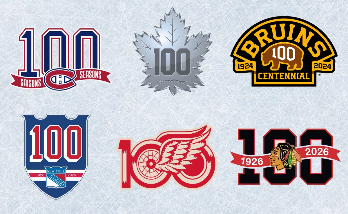 The_JerseyNerds's tweet image. With the Red Wings unveiling their Centennial identity, all the Original 6 team centennial logos are official! Who nailed it, and who failed it?