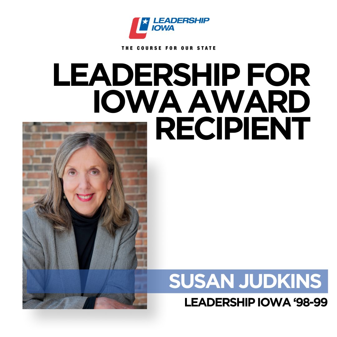 Leadership Iowa proudly recognizes Susan Judkins as the 2025 Leadership for Iowa Award recipient! A 1998–99 alum, Susan’s leadership in government, economic development &amp; nonprofits has made a lasting impact.
Read more: loom.ly/ylQaYVA