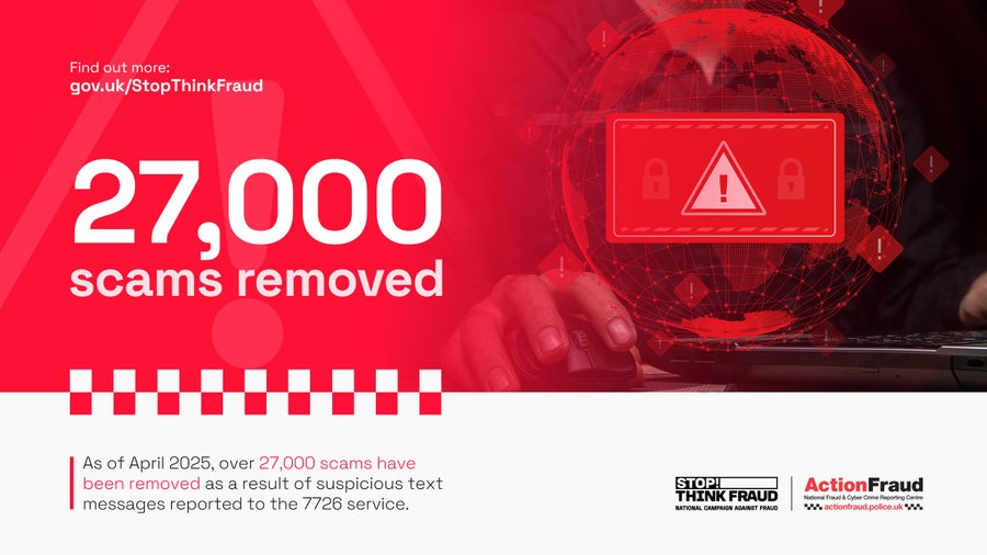 VictimsFirstTV's tweet image. ⚠️ Report suspicious text messages by forwarding them to 7726 (it's free of charge)
27,000 scams have been removed as a result of suspicious text messages reported by the public. #ReportThePhish