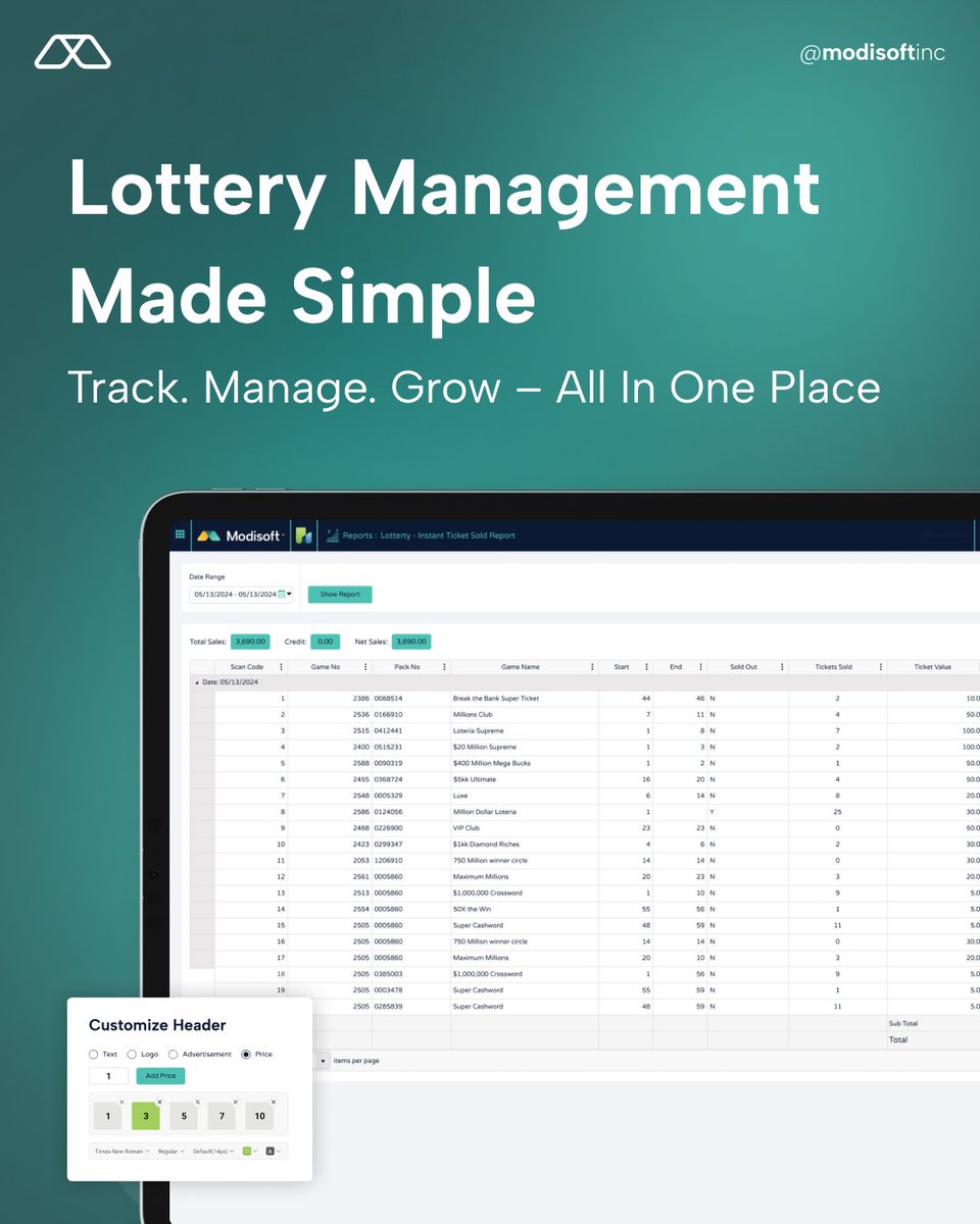 With Modisoft’s Lottery Management System, you get a clear view of what’s selling, how much you’re making, and when to restock. All without digging through piles of receipts or spreadsheets.

#LotteryManagement #POSSystem #RetailTools  #SmartRetail #USBusiness #Modisoft