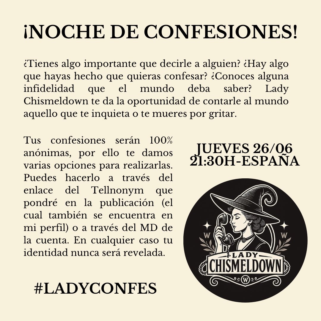 🪶 𝐋𝐀𝐃𝐘 𝐂𝐇𝐈𝐒𝐌𝐄𝐋𝐃𝐎𝐖𝐍 𝐓𝐄 𝐈𝐍𝐕𝐈𝐓𝐀 𝐀 𝐂𝐎𝐍𝐅𝐄𝐒𝐀𝐑 🪶

𝐌𝐚𝐧̃𝐚𝐧𝐚 𝐣𝐮𝐞𝐯𝐞𝐬 𝟔 𝐝𝐞 𝐣𝐮𝐧𝐢𝐨 𝐚 𝐥𝐚𝐬 𝟐𝟏:𝟑𝟎𝐡 (𝐄𝐬𝐩𝐚𝐧̃𝐚).

𝐂𝐨𝐦𝐩𝐚𝐫𝐭𝐞 𝐩𝐚𝐫𝐚 𝐚𝐲𝐮𝐝𝐚𝐫𝐦𝐞 𝐚 𝐝𝐢𝐟𝐮𝐧𝐝𝐢𝐫 𝐥𝐚 𝐩𝐚𝐥𝐚𝐛𝐫𝐚 𝐝𝐞𝐥 𝐂𝐡𝐢𝐬𝐦𝐞.