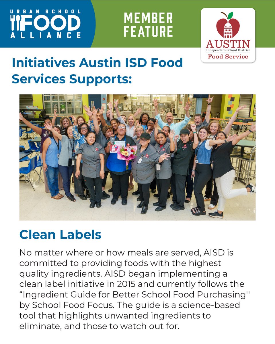 Urban School Food Alliance (@urbanschoolfood) on Twitter photo Featured Member: Austin Independent School District 🤠 AISD joined USFA in 2021 🍽️ From their creative marketing to their incredible menu selections, & locally sourced products - AISD is raising the bar in school nutrition! <a href="/AustinISDFood/">Austin ISD Food Service</a> Featured Member: Austin Independent School District 🤠 AISD joined USFA in 2021 🍽️ From their creative marketing to their incredible menu selections, & locally sourced products - AISD is raising the bar in school nutrition! <a href="/AustinISDFood/">Austin ISD Food Service</a>