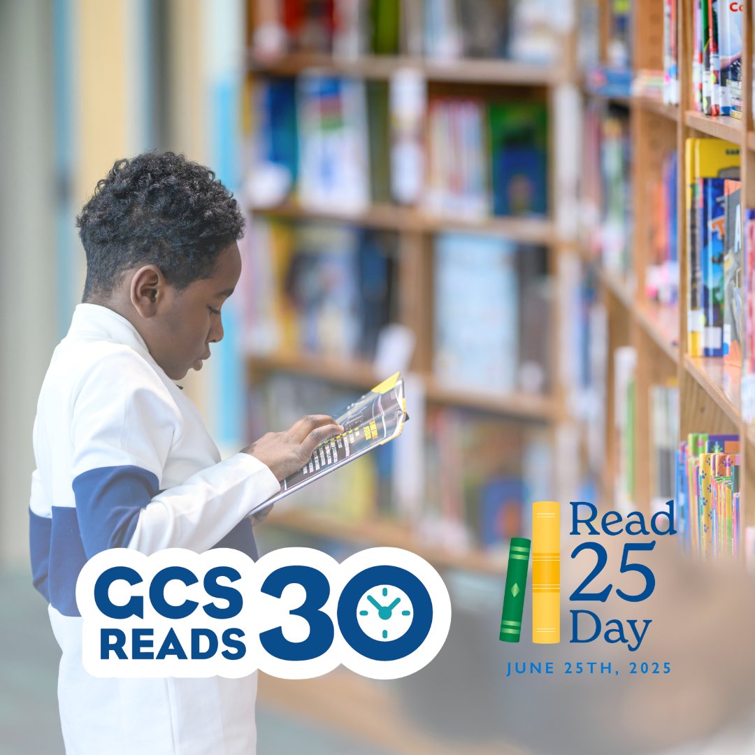 #GCSCelebrates | It's Read 25 Day!📚✨ Join GCS in reaping the benefits of silent reading for just 25 minutes a day.💙 Don't forget you can log those 25 minutes in Beanstack to help meet summer reading goals!💪