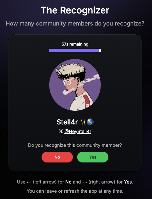 gmonad <a href="/monad_xyz/">Monad ⨀</a> 💜

Monad just dropped a Recognizer app where you vote on whether you recognize other accounts or not.

So… do I look familiar to you? Or is this profile pic just another face in the feed? 👀

Following some nads (thanks to this app) and seeing new friends.