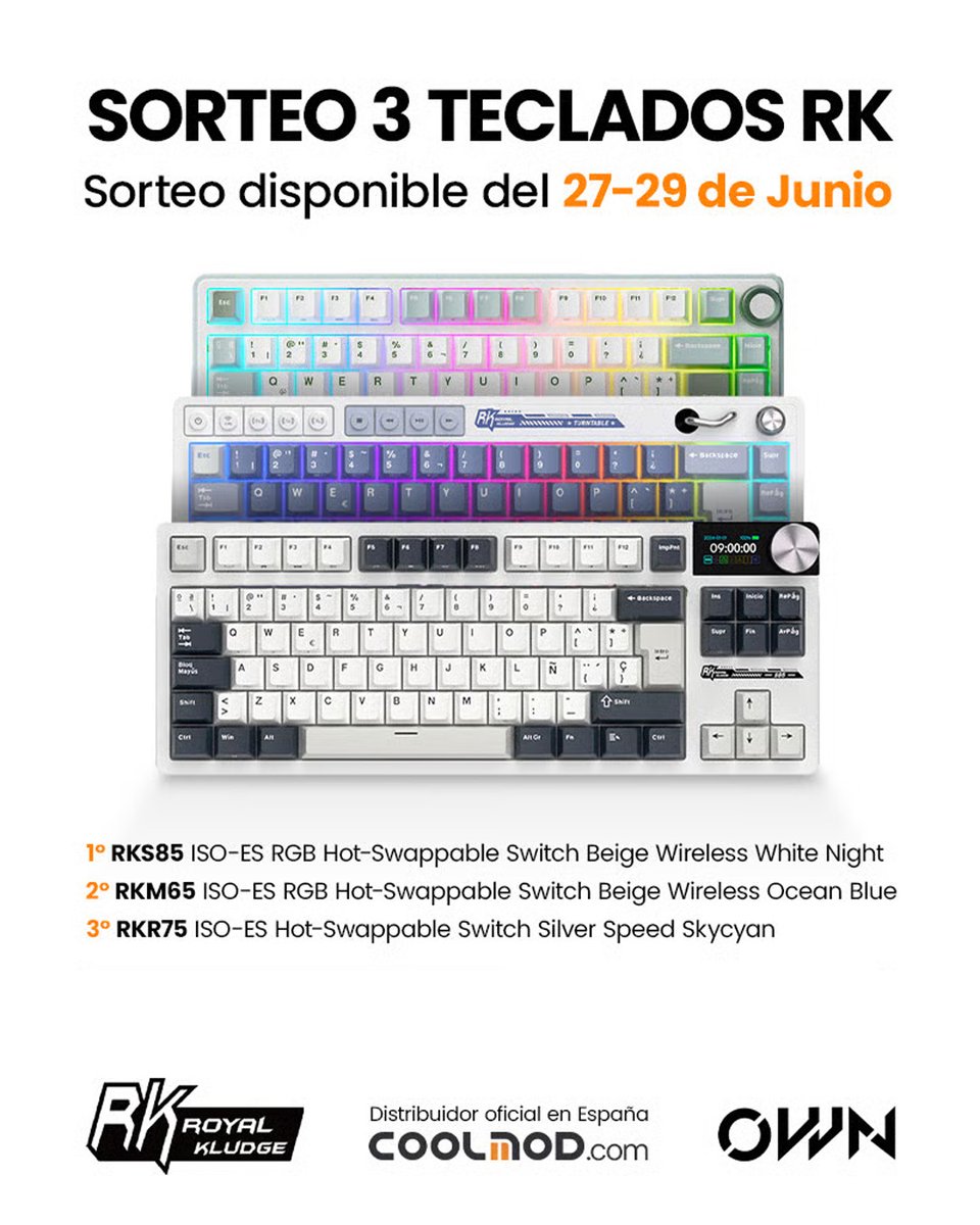 COOLMODcom's tweet image. ¿Vas al OWN Valencia? 🎮
@RambootClub estará todo el finde por allí y en su stand podrás probar los teclados de @RKludge .
Y si no vas, ¡puedes ganar uno! Sorteamos 3 teclados hasta el domingo 29. 🧡
👉bit.ly/44ifrJY
Ganadores: les contactaremos por e-mail el 30/06.