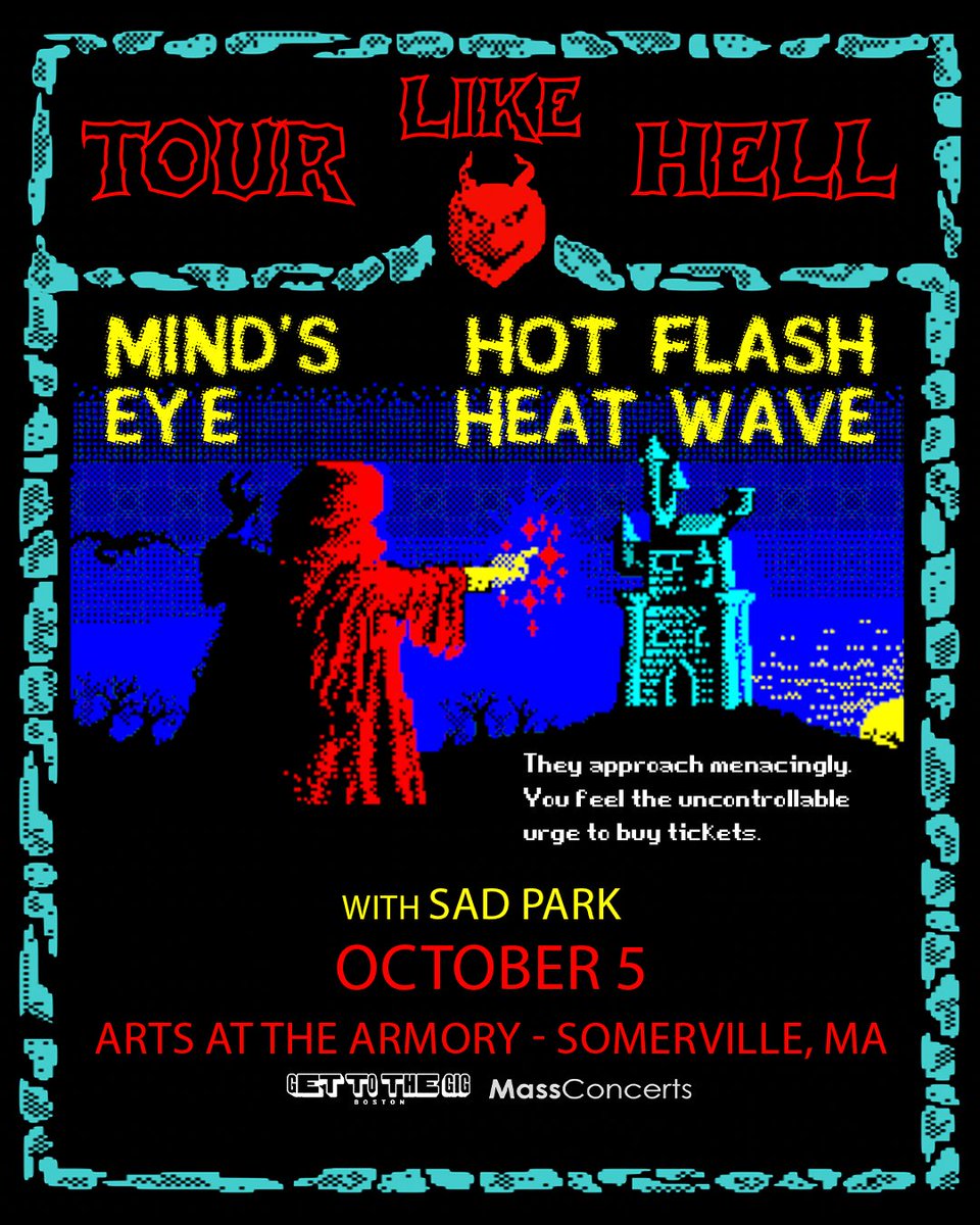 Listen up! Mind's Eye &amp; Hot Flash Heat Wave take the Tour Like Hell to <a href="/ArtsattheArmory/">Arts at the Armory</a> on 10/5 with <a href="/sadparkmusic/">SAD PARK</a>!

🎟 are on sale FRIDAY 6/27 at 10AM: hive.co/l/hotflashheat…