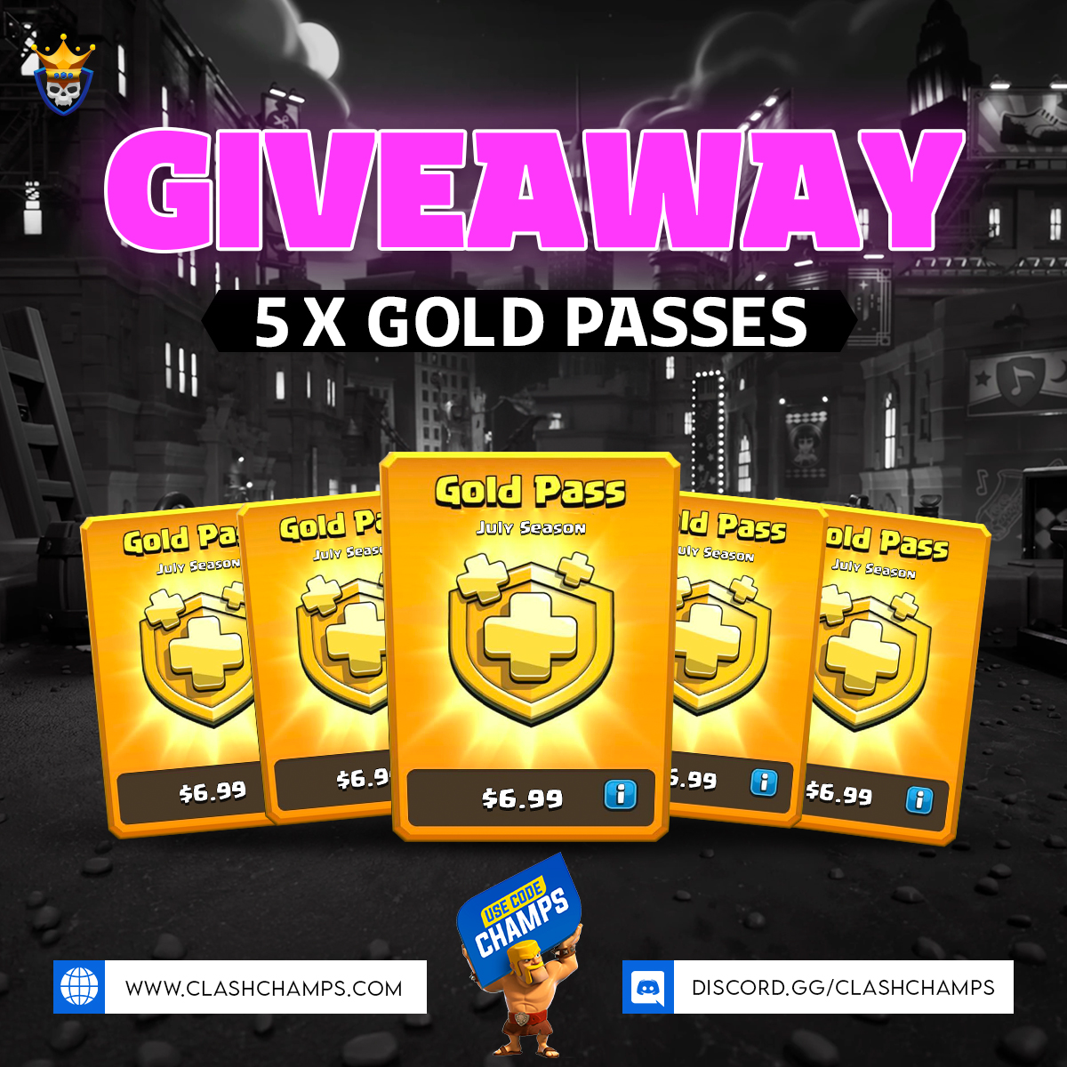 Clash Champs (@clashchamps) on Twitter photo 5x Gold Passes #Giveaway! 🤑
To Enter:
⚔️ Follow <a href="/ClashChamps/">Clash Champs</a>
⚔️ RT and Tag 2 Friends
🔥 BONUS - Post a screenshot of using:
💀 App 👉 link.clashchamps.com
💀 Code CHAMPS 👉 supr.cl/CodeClashChamps
⏰ Ends 2nd July 5x Gold Passes #Giveaway! 🤑
To Enter:
⚔️ Follow <a href="/ClashChamps/">Clash Champs</a>
⚔️ RT and Tag 2 Friends
🔥 BONUS - Post a screenshot of using:
💀 App 👉 link.clashchamps.com
💀 Code CHAMPS 👉 supr.cl/CodeClashChamps
⏰ Ends 2nd July