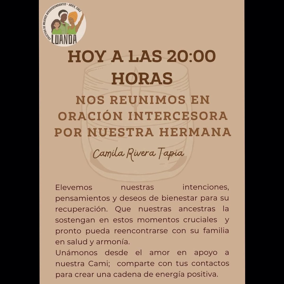 Hoy a las 20 horas todo aquel que pueda y tenga Fe unamonos en oracion
Por Camila 🤍🙌🏼
