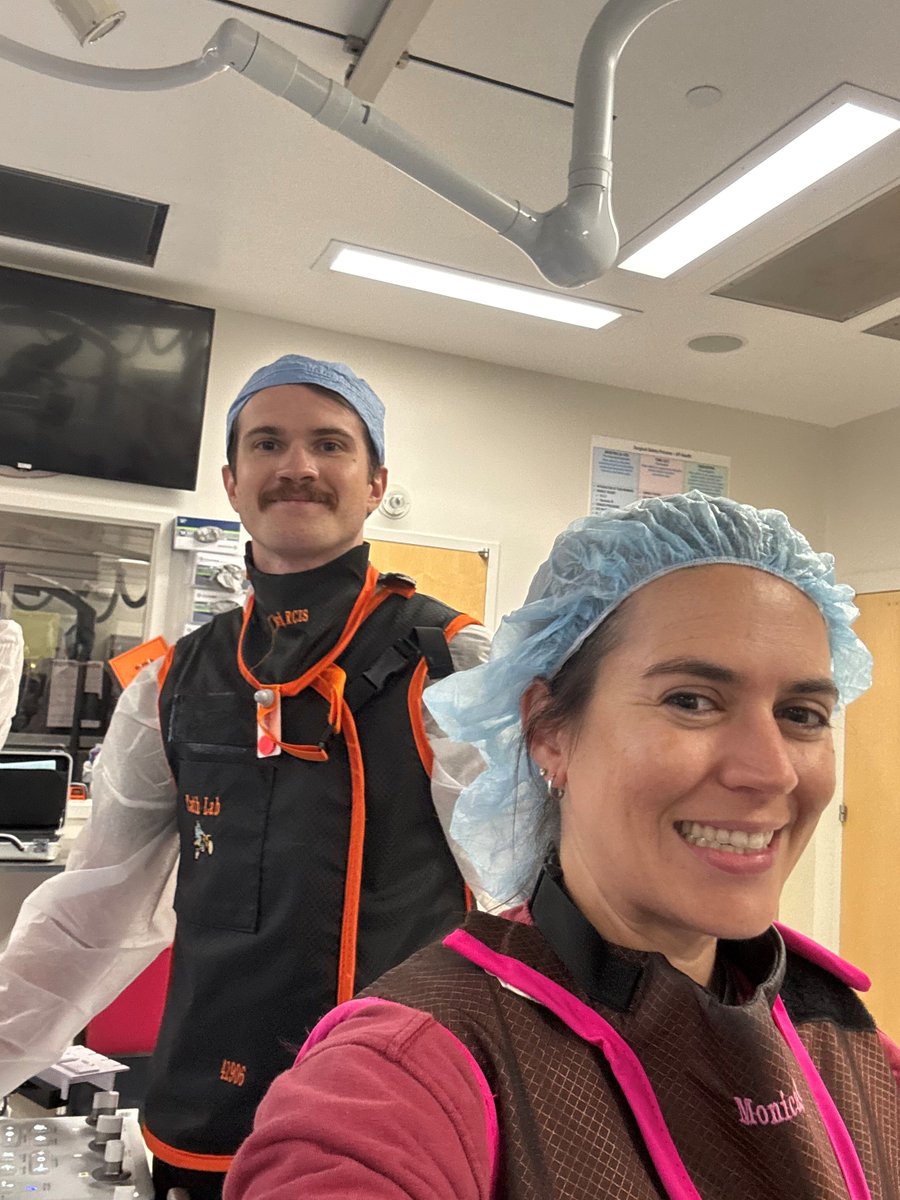Lots of #research taking place in #UFMedPhys. Dr Emily Marshall, Asst Prof, &amp; Wyatt Smither, PhD Candidate,  characterizing an x-ray beam for a #fluoroscopy unit used for #CardiacCatheterization procedures. Many measurements were taken to ensure accuracy. #MedPhys #MedicalPhysics