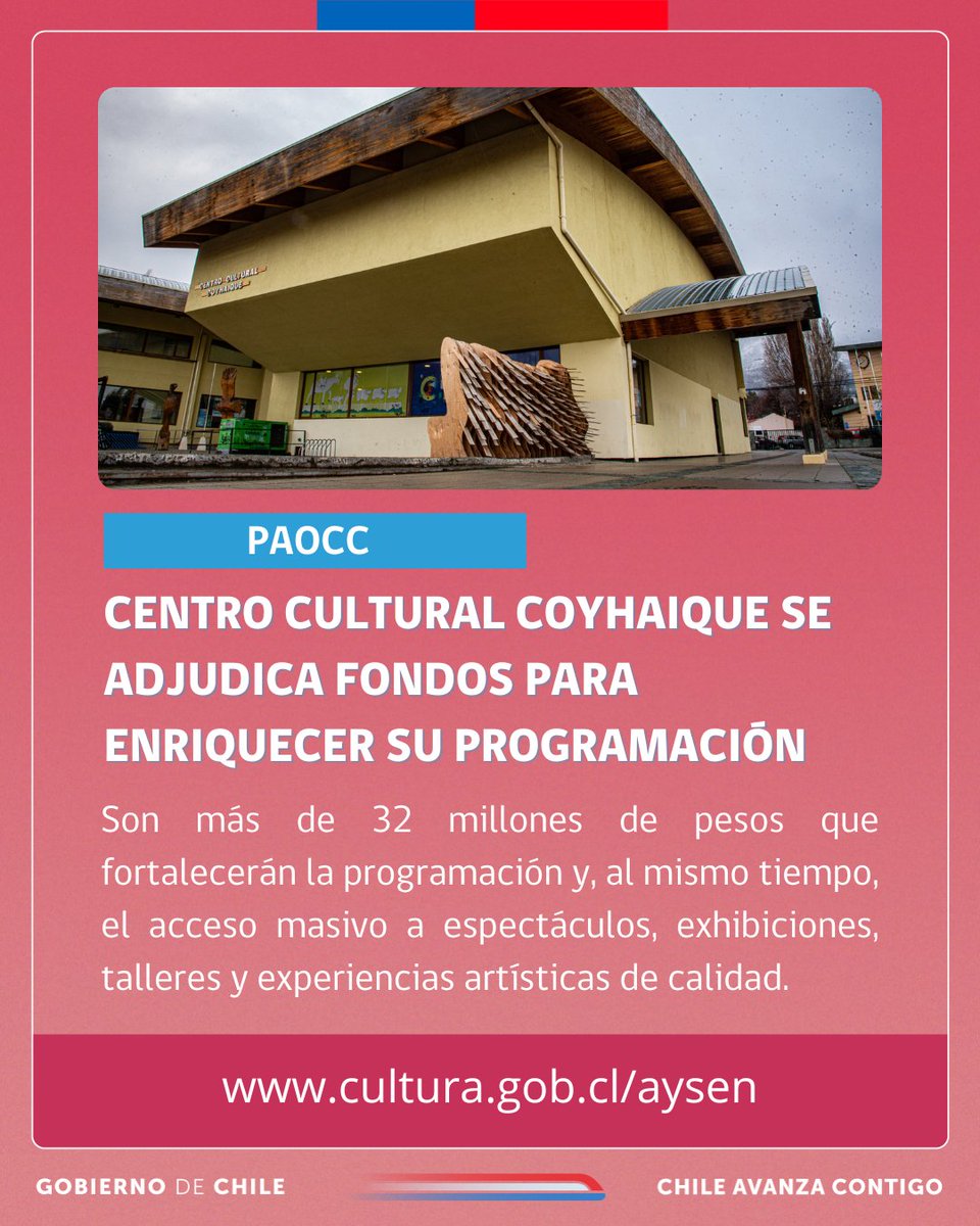 Aysén es una de las 10 regiones del país que se adjudicó recursos de la convocatoria de Teatros Regionales y Municipales del Programa de Apoyo a Organizaciones Culturales Colaboradoras del Ministerio de las Culturas, las Artes y el Patrimonio

Lee más en cultura.gob.cl/aysen
