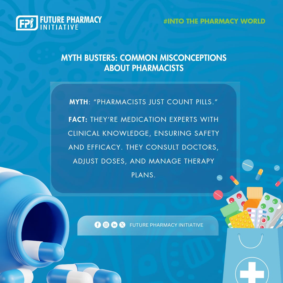 Pharmacists are medication experts who ensure safety, consult doctors, adjust doses, and manage therapy plans.
Pharmacists save lives with science, not just prescriptions. 🔬💡

#FuturePharmacy #PharmacistsRole #IntoThePharmacyWorld #MythBusters