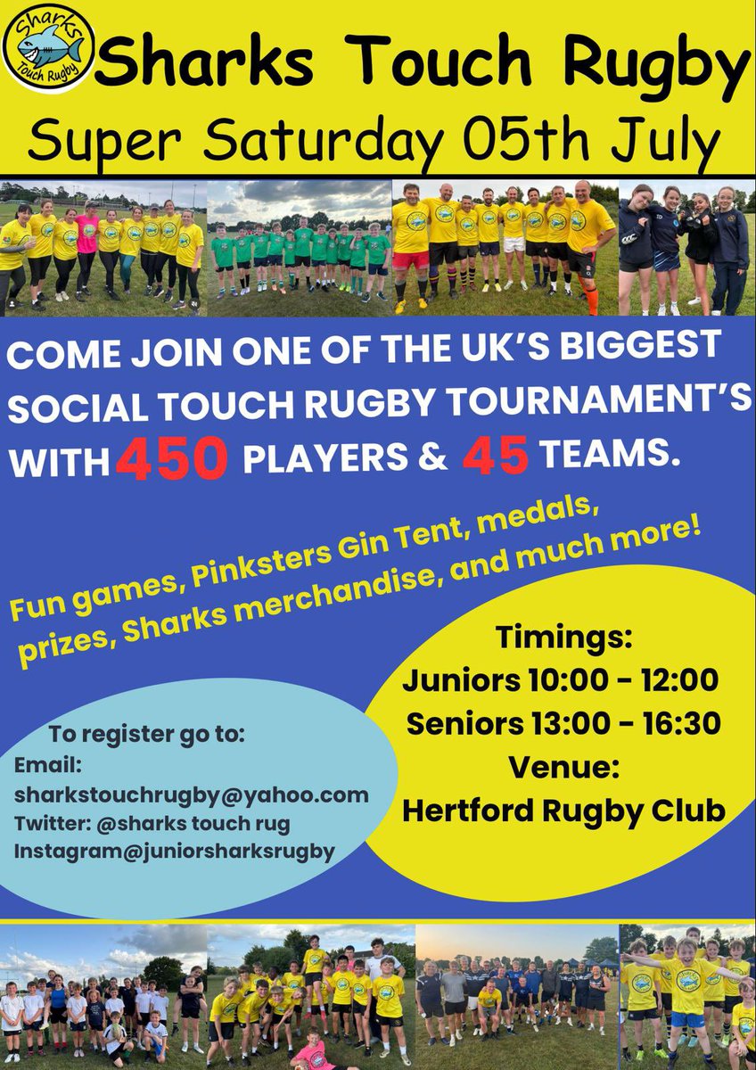 Come join us for Super Sat 5th July for some touch rugby 🏉🙌