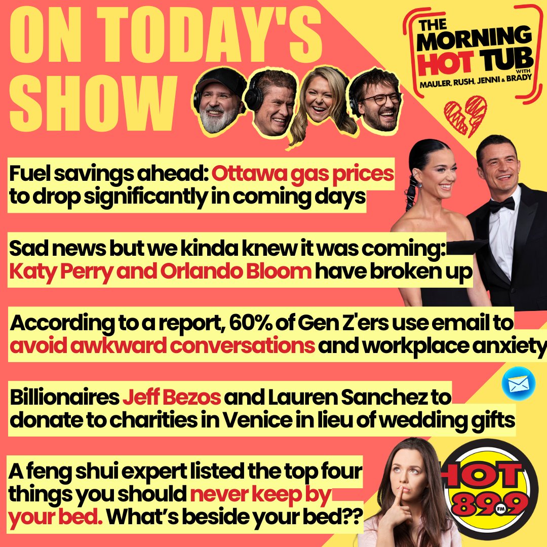 GUYS! It's going to be beautiful today, and it won't feel like 45 with the humidex! Woohoooooo! Happy Wednesday, 'errrrbody! Catching the Morning Hot Tub from home? Use our app, website, or ask your smart speaker to 'play Hot 89-9'!

28/33 and sunny today  #Ottawa #OttNews