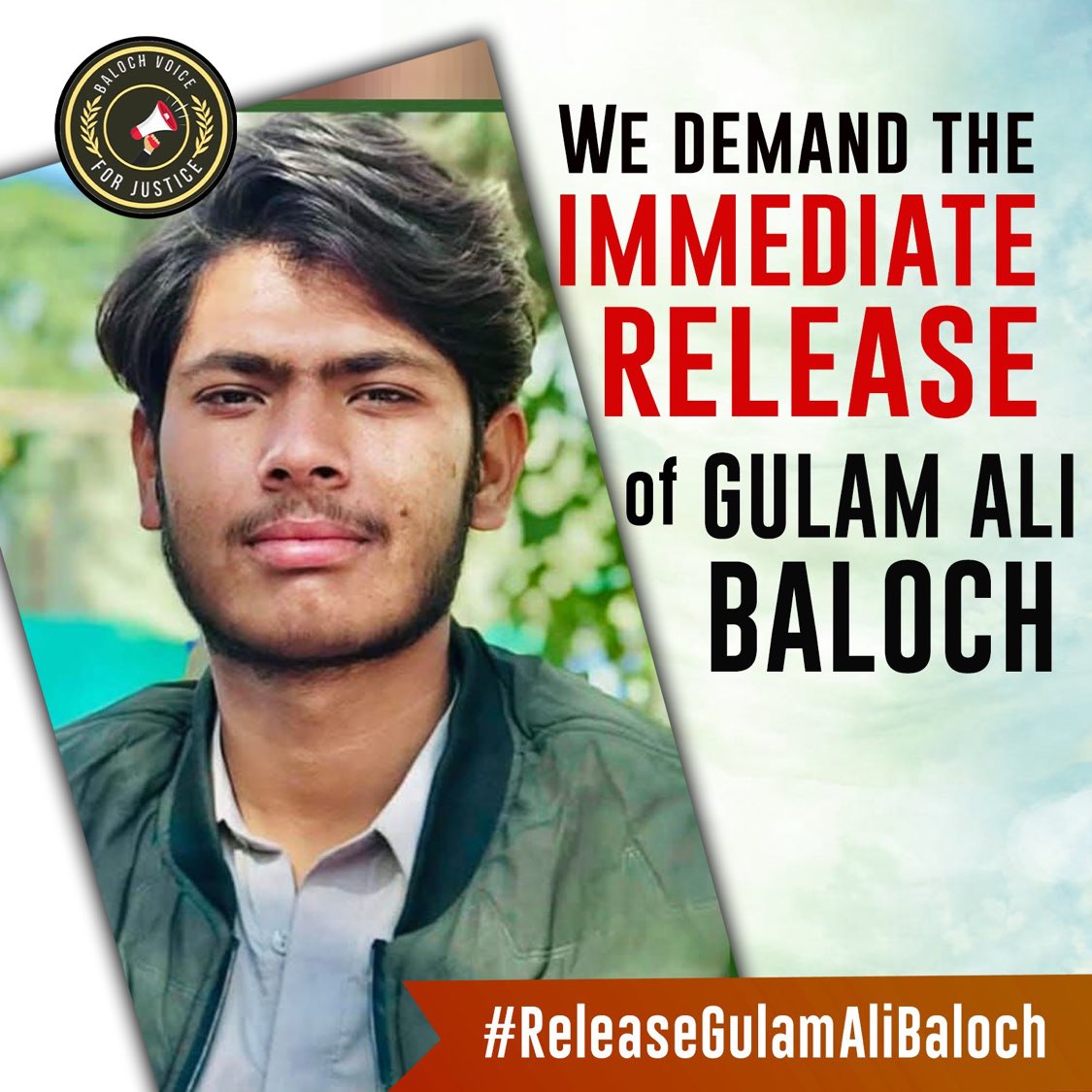 Baloch Voice for Justice demands the safe and immediate release of Gulam Ali Baloch.
Gulam Ali is a student who was forcibly disappeared by state intelligence agencies on Sunday, June 22, from Jinnah Town, Quetta, which is deeply concerning.
#ReleaseGulamAliBaloch
<a href="/FrontLineHRD/">Front Line Defenders</a>