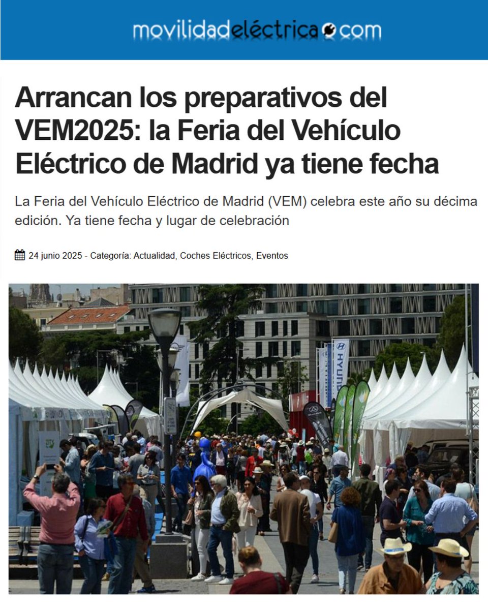 AEDIVE (@aedive) on Twitter photo 🚗💨⚡ «Arrancan los preparativos del #VEM2025: la Feria del #VehículoEléctrico de Madrid ya tiene fecha»
📰 La gran cita de la #movilidadeléctrica en España celebrará su décimo aniversario entre los días 19 y 21 de septiembre.
Vía <a href="/Emovilidad/">movilidadelectrica</a> 👉 movilidadelectrica.com/feria-vem-2025/ 🚗💨⚡ «Arrancan los preparativos del #VEM2025: la Feria del #VehículoEléctrico de Madrid ya tiene fecha»
📰 La gran cita de la #movilidadeléctrica en España celebrará su décimo aniversario entre los días 19 y 21 de septiembre.
Vía <a href="/Emovilidad/">movilidadelectrica</a> 👉 movilidadelectrica.com/feria-vem-2025/