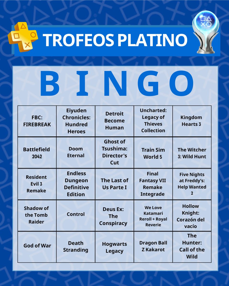 ¡Atención, cazadores de PLATINOS!🏆
El #BingoPlatinosPSPlus está listo para poneros a prueba. ¿Cuántos trofeos habéis logrado sellar?
¡Comparte tus victorias y a ver quién completa la cartilla primero!
