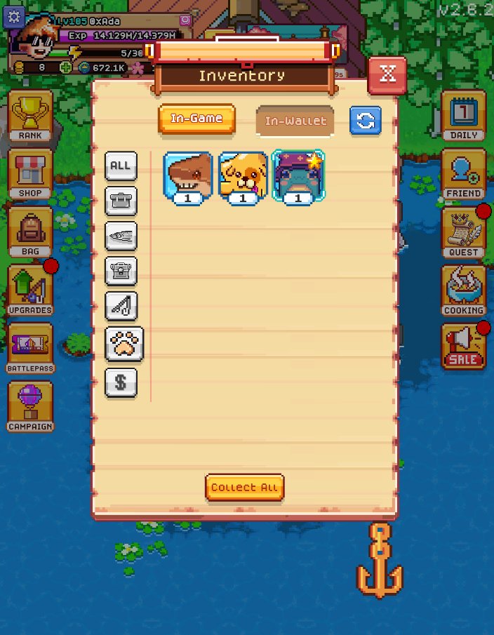 0xCursedEnergy's tweet photo. Managed to collect 2 rare pets and 1 upgrade point in the latest @FishingFrenzyCo event almost free to play. Saving my wallet for the big ones. Tight lines! https://t.co/wSdtCS6TgK