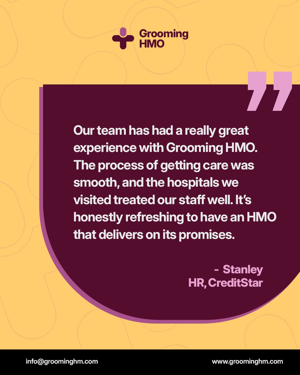 GroomingHMO's tweet photo. When HR says Grooming HMO delivered, we know we’re doing something right.
We’re not just offering health plans, we’re delivering healthcare that truly supports people when they need it most.
#GHML #ClientTestimonial #RealCareRealImpact #GroomingHealth https://t.co/rrZ2I4QASI
