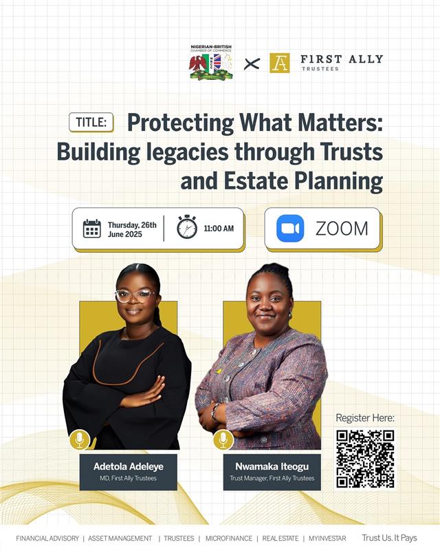 First_Ally's tweet photo. Happening Today.
Set your alarm, we go live at 11:00 A.M.
Don’t miss the Father’s Day edition of “Protecting What Matters” with @adetaller & @tedibubbles. Hosted by First Ally Trustees in partnership with @nbcc_ng.
Use the link to join us: https://t.co/P80nYtQjO2
#FirstAlly https://t.co/dyDaFBllm3