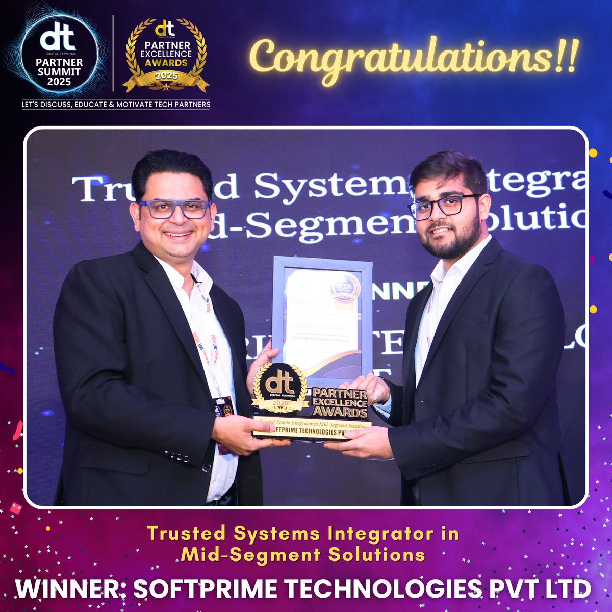dterminalIN's tweet image. 🎉 Many Congratulations to SOFTPRIME TECHNOLOGIES PVT LTD on winning Trusted Systems Integrator in Mid-Segment Solutions Award at the prestigious DT Partner Excellence Awards 2025! 🏆👏

👉 Watch Complete DT Partner Summit 2025:
 youtube.com/live/PdLQm8qok…

#DTPS #DTPS2025
