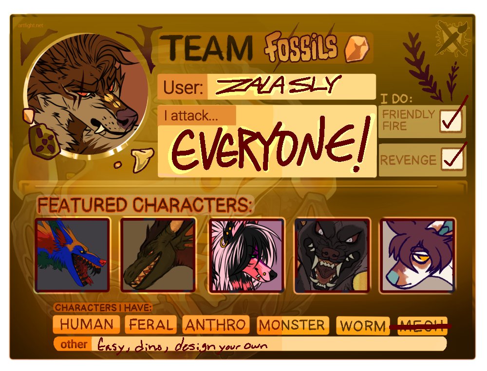 FREE ART COME FIGHT ME!
🔶 artfight.net/~Zala 🔶

#artfight #artfight2025 #artfightteamfossils #teamfossils #fossils #artfight2025teamfossils #free #freeart #art #furry #anthro