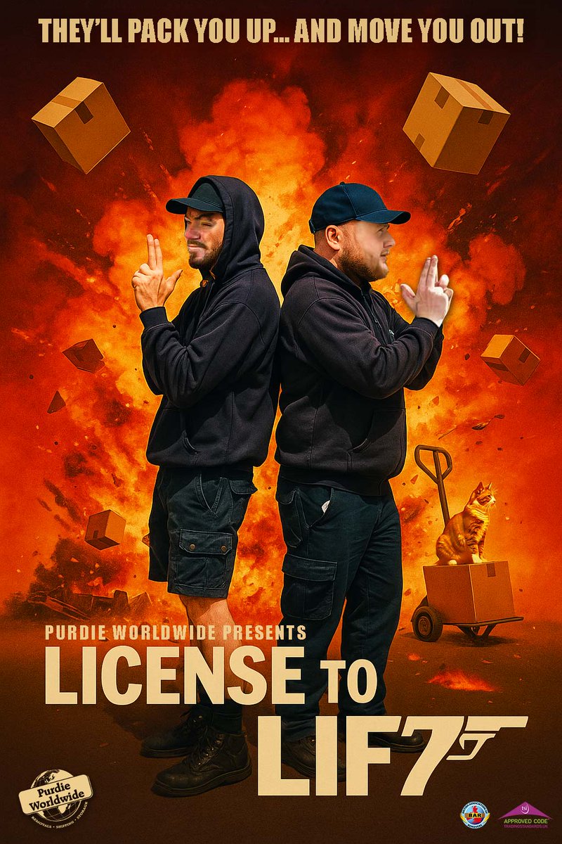 License to Lift - Book Today!

Meet our very own double agents of the removals world – two men, one mission: to move your belongings with style, precision, and the occasional bit of banter.

With Worldwide Connections, Futuristic Gadgets and more Boxes than any cat can handle,