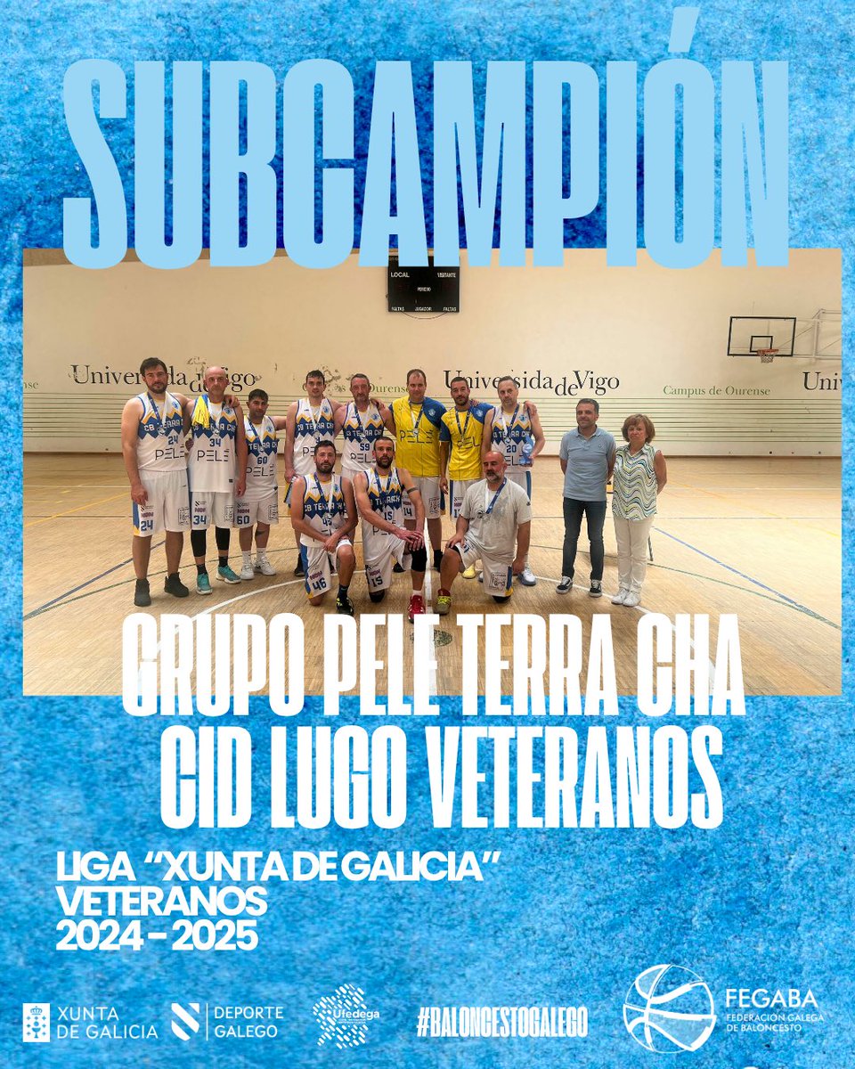 FGB (@fgb_baloncesto) on Twitter photo Ligas FEGABA 2️⃣4️⃣ - 2️⃣5️⃣
🔹 Campionato <a href="/Xunta/">Xunta de Galicia</a>
🔷 Veteranos ⛹️
🏆 Campión 👉 Club Pereiro Baloncesto
🥈Subcampión 👉🏻 Grupo Pele Terra Cha Cid Lugo Veteranos
👏🤩
#𝐁𝐚𝐥𝐨𝐧𝐜𝐞𝐬𝐭𝐨𝐆𝐚𝐥𝐞𝐠𝐨
<a href="/UFEDEGA_/">UFEDEGA</a>
<a href="/ConsPresidencia/">Presidencia, Xustiza e Deportes</a> Ligas FEGABA 2️⃣4️⃣ - 2️⃣5️⃣
🔹 Campionato <a href="/Xunta/">Xunta de Galicia</a>
🔷 Veteranos ⛹️
🏆 Campión 👉 Club Pereiro Baloncesto
🥈Subcampión 👉🏻 Grupo Pele Terra Cha Cid Lugo Veteranos
👏🤩
#𝐁𝐚𝐥𝐨𝐧𝐜𝐞𝐬𝐭𝐨𝐆𝐚𝐥𝐞𝐠𝐨
<a href="/UFEDEGA_/">UFEDEGA</a>
<a href="/ConsPresidencia/">Presidencia, Xustiza e Deportes</a>