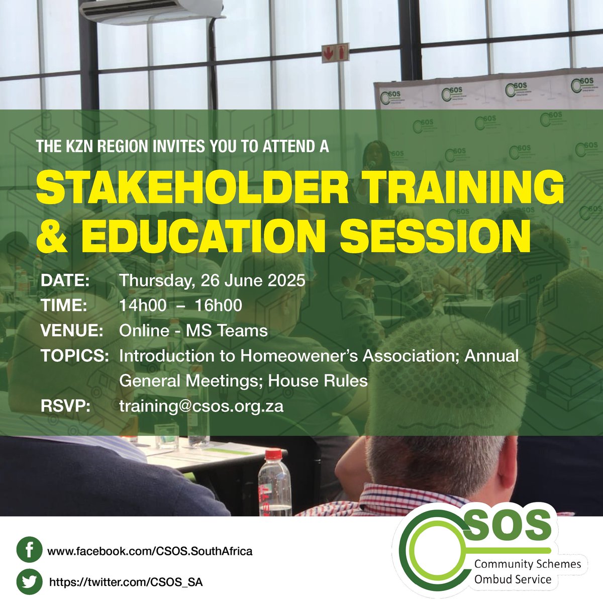 📢📢📢 REMINDER‼️

ONLINE TRAINING | Join us on MS Teams on 26 June for an online training session hosted by our KZN Regional Office.

⭐️Remember: you don't have to be from KZN to participate. You can join from anywhere you are in the country! Training is FREE‼️

Meeting link: