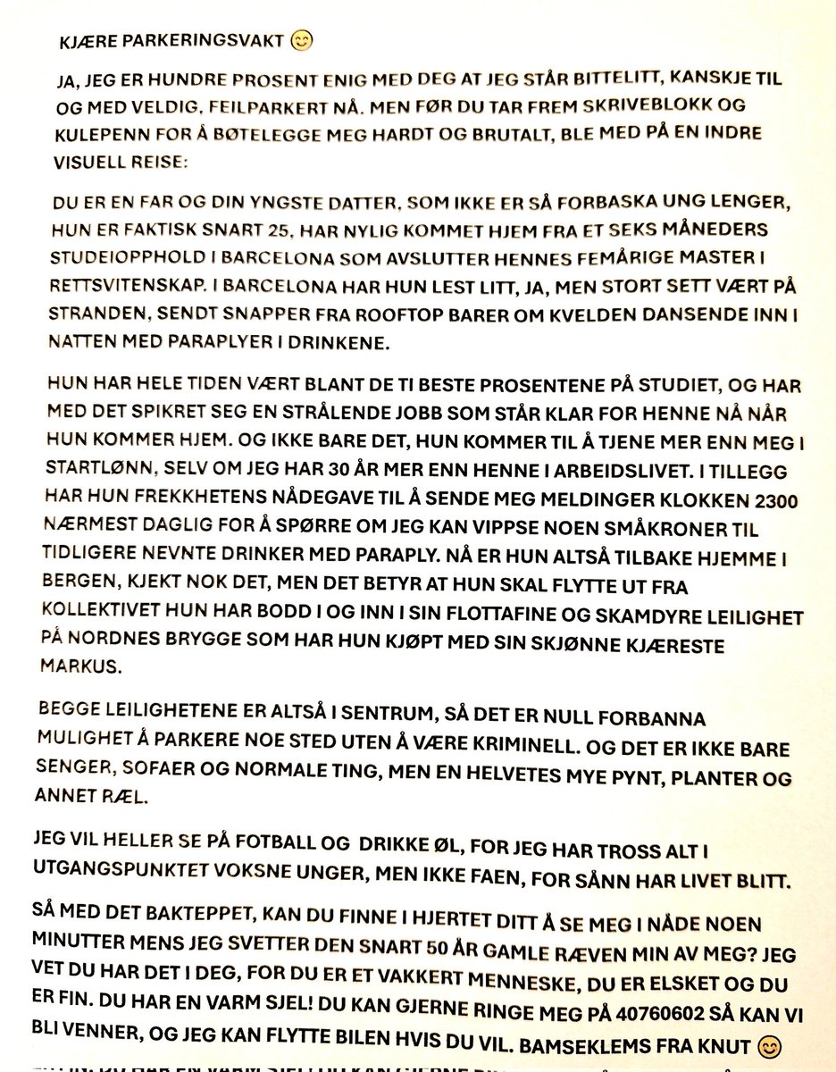 Legger den i bilruten og krysser fingrene. ❤️