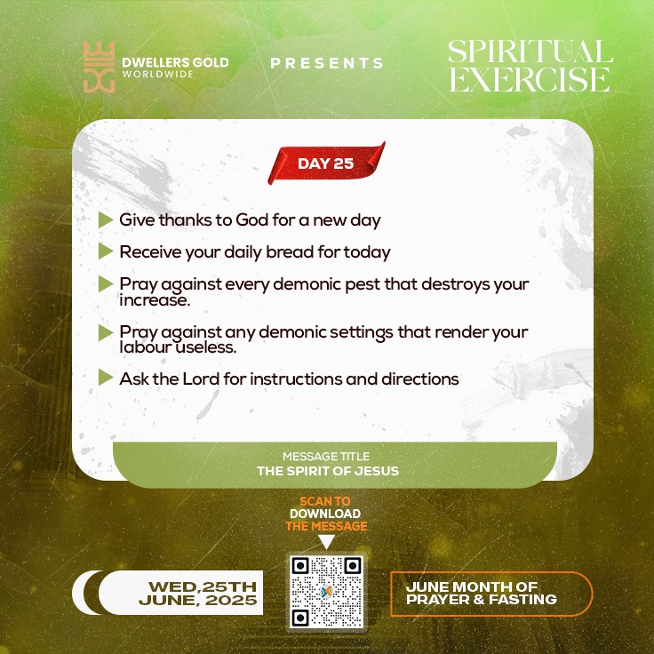 BenjaminPs77's tweet photo. 📢 SPIRITUAL EXERCISE – DAY 25 This month is our June Month of Prayer & Fasting for our Spiritual Exercise. 🎯 Message Title: THE SPIRIT OF JESUS https://t.co/z1cyozEXKP... #SpiritualExercise #JunePrayerAndFasting #TheHelpOfGod #WordAndPrayer https://t.co/UHJN9a6sDv