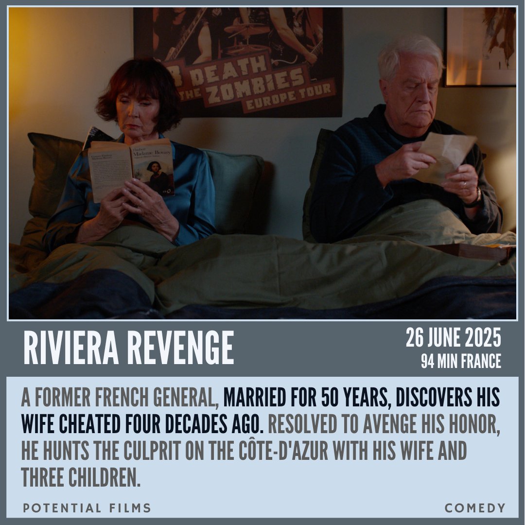 A former French general, married for 50 years, discovers his wife cheated four decades ago. Resolved to avenge his honor, he hunts the culprit on the Côte-d'Azur with his wife and three children.
filmq.com.au/movie/riviera-…

#filmQ #RivieraRevenge #PotentialFilms