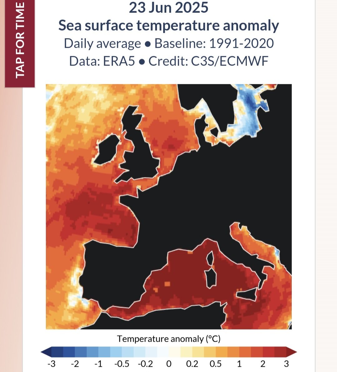 Das westliche Mittelmeer und die Biskaya sind einfach unfassbar warm. Das ist so krass, es müsste eigentlich tagelang die Schlagzeilen bestimmen.