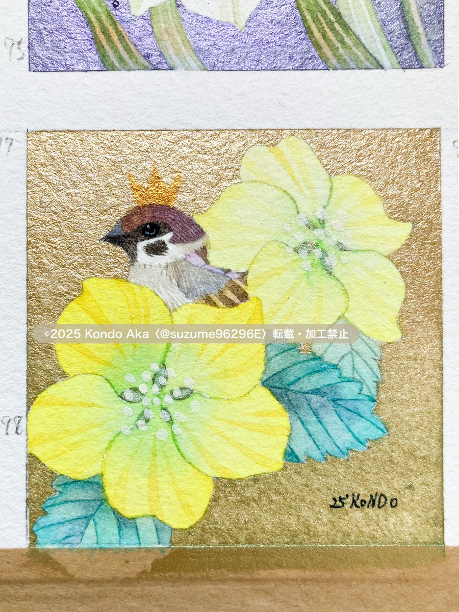 _φ(･_･

スズメと山吹🏵️

（通算98枚目）

★#デザフェス61 に持っていくミニ原画です