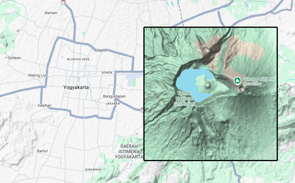 Kaldera Rinjani jika disandingkan dengan kota Jogja