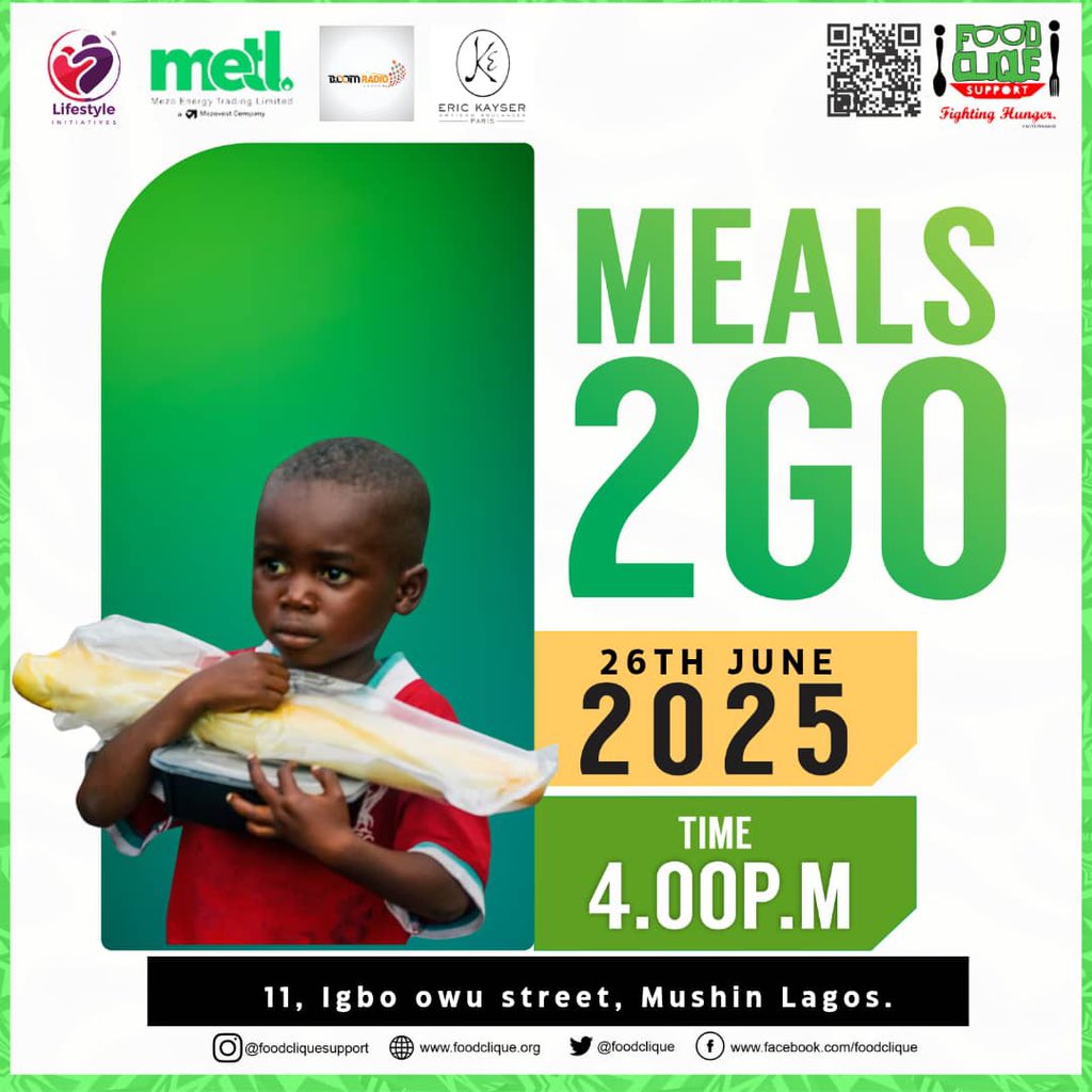 foodclique's tweet photo. Hunger doesn’t wait — and neither do we. 💚
Join us this Thursday, June 26th, 2025, as we take love and nourishment straight to the streets of Mushin, Lagos. 🍽️

📍 11, Igbo Owu Street, Mushin
🕓 Time: 4:00 PM

Together, let’s make sure no one is left behind.
#Meals2Go #FoodCliqueSupport #FightingHunger #ZeroHunger #CommunityOutreach #FeedingHope #EndHungerNow