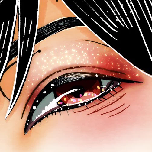 好きポイントとラフ 赤メイクしか勝たん 私はラフと下描きを同時進行タイプなのでこの状態でペン入れしながら整えていく